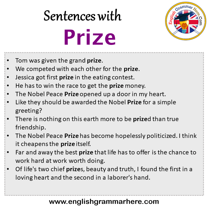Sentences with Prize, Prize in a Sentence in English, Sentences For Prize