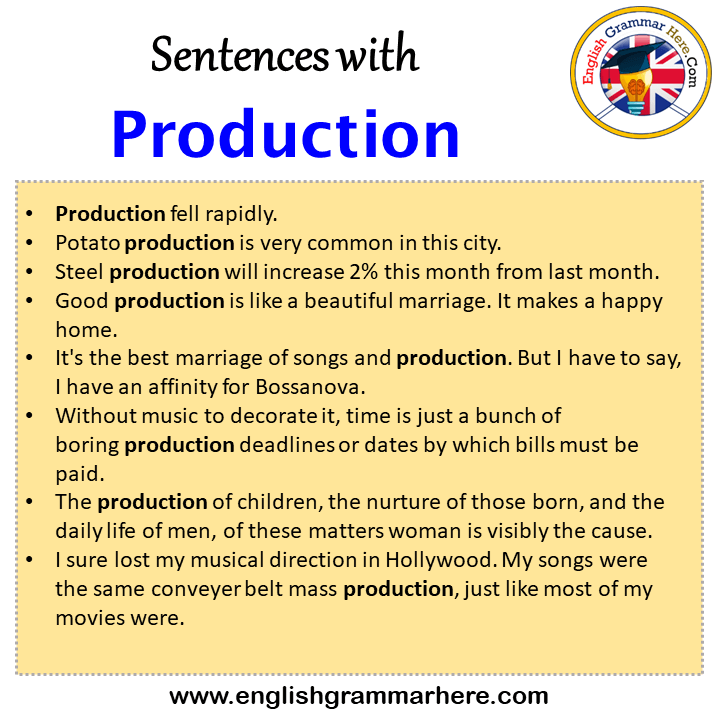 Sentences with Production, Production in a Sentence in English, Sentences For Production