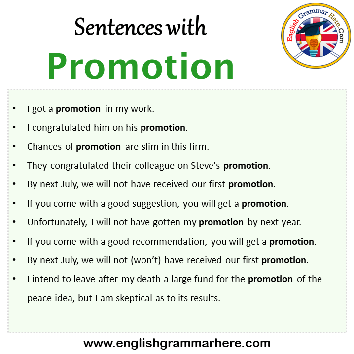Sentences with Promotion, Promotion in a Sentence in English, Sentences For Promotion