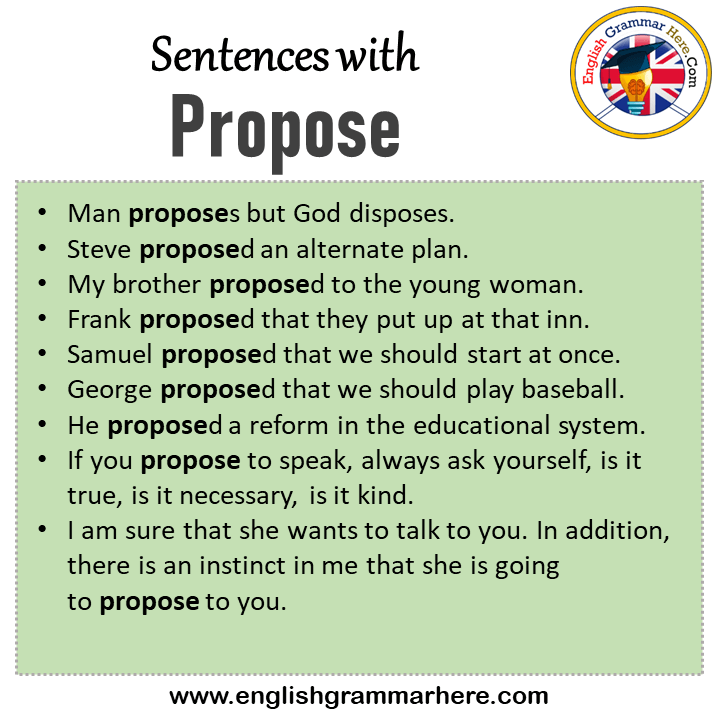 Sentences with Propose, Propose in a Sentence in English, Sentences For Propose