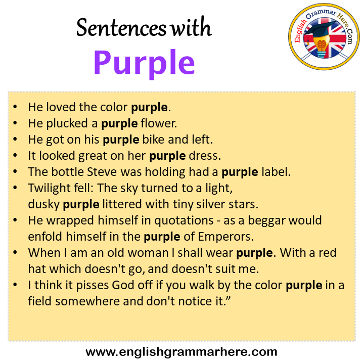 Sentences with Purple, Purple in a Sentence in English, Sentences For Purple