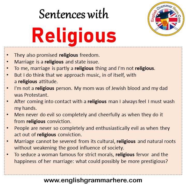 Sentences with Religious, Religious in a Sentence in English, Sentences For Religious