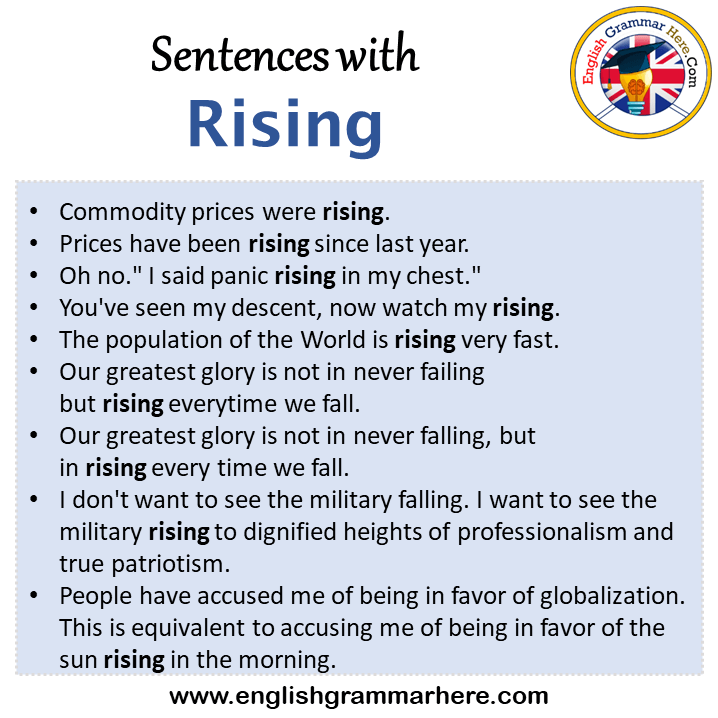 Sentences with Rising, Rising in a Sentence in English, Sentences For Rising