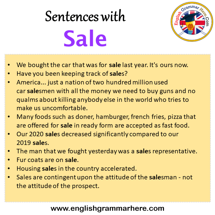 Sentences with Sale, Sale in a Sentence in English, Sentences For Sale