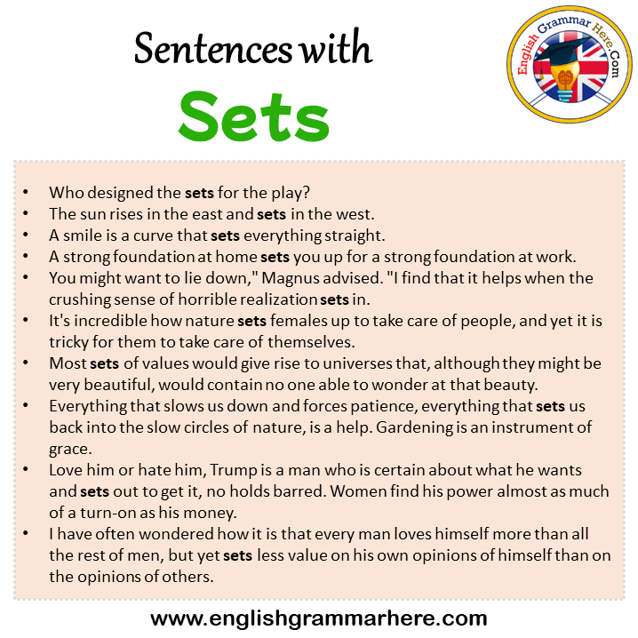 Sentences with Sets, Sets in a Sentence in English, Sentences For Sets