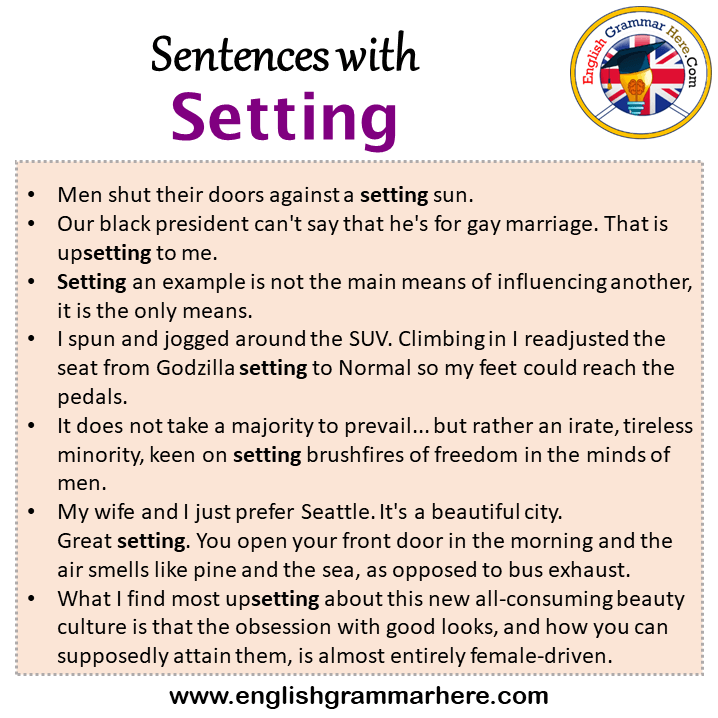 Sentences with Setting, Setting in a Sentence in English, Sentences For Setting
