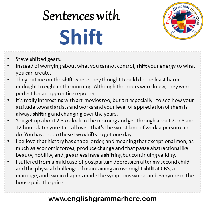 Sentences with Shift, Shift in a Sentence in English, Sentences For Shift