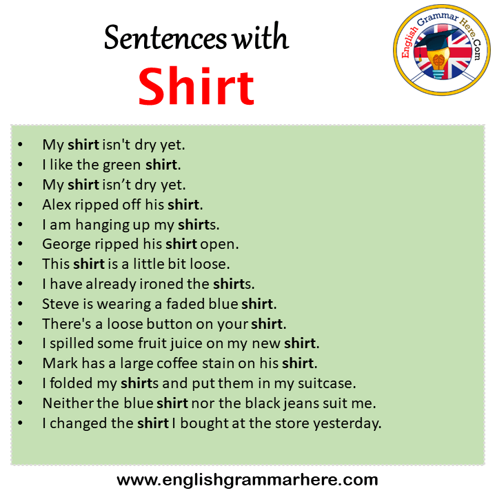 Sentences with Shirt, Shirt in a Sentence in English, Sentences For Shirt
