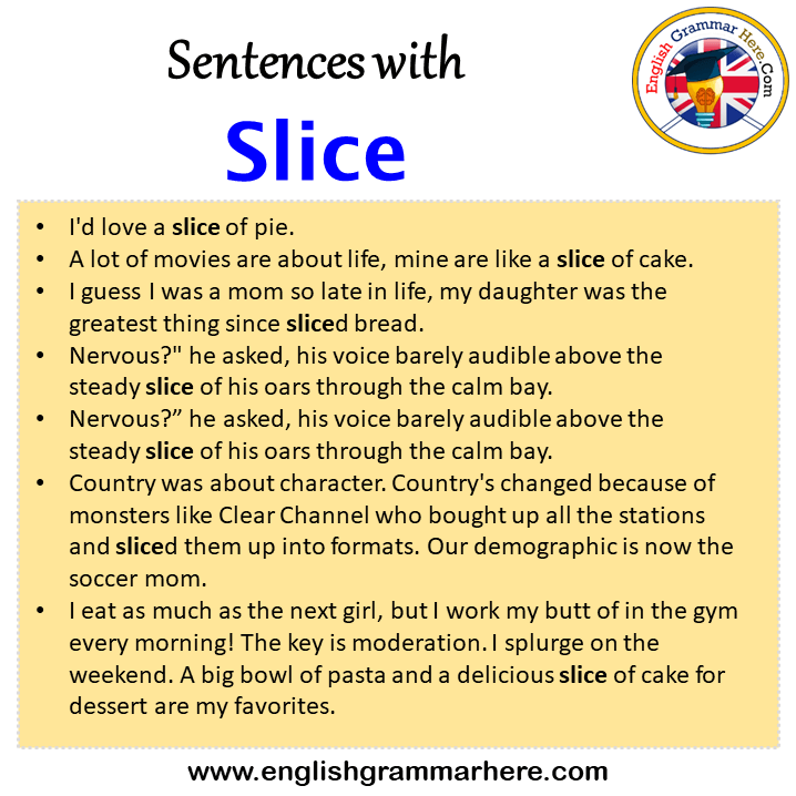 Sentences with Slice, Slice in a Sentence in English, Sentences For Slice
