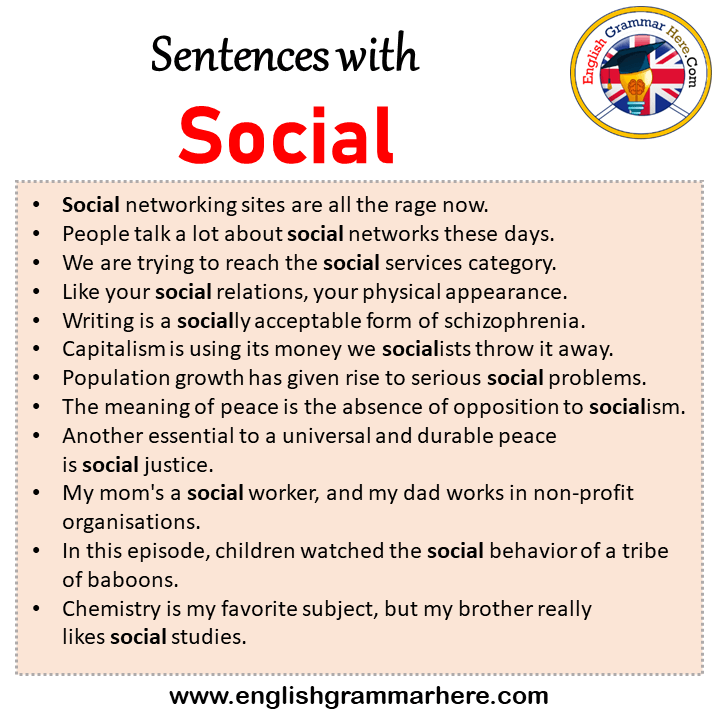 Sentences with Social, Social in a Sentence in English, Sentences For Social