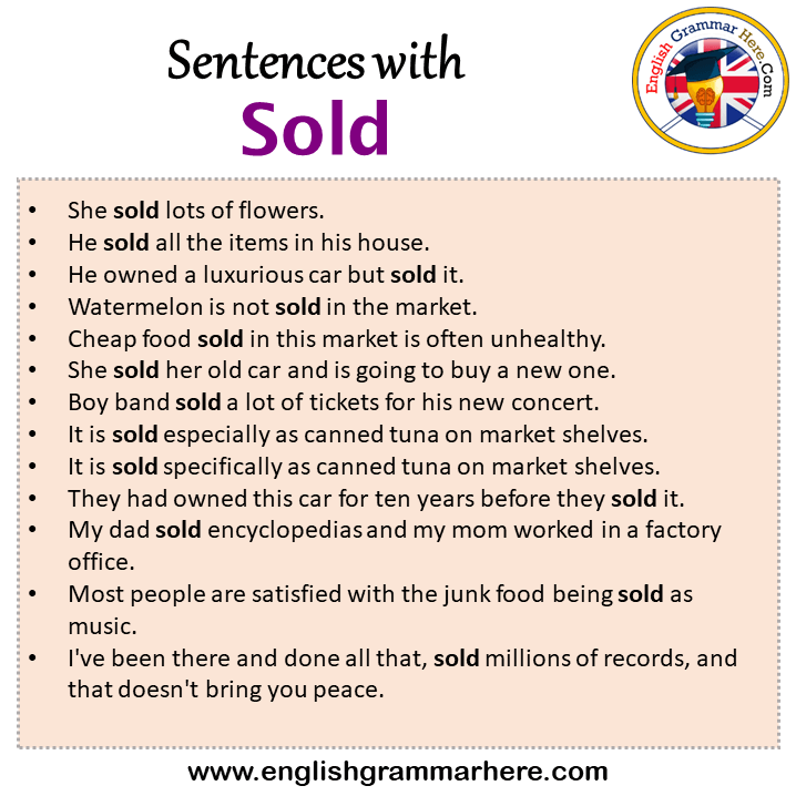 Sentences with Sold, Sold in a Sentence in English, Sentences For Sold