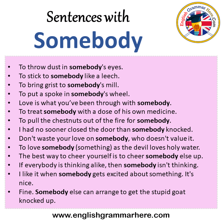 Sentences with Somebody, Somebody in a Sentence in English, Sentences For Somebody