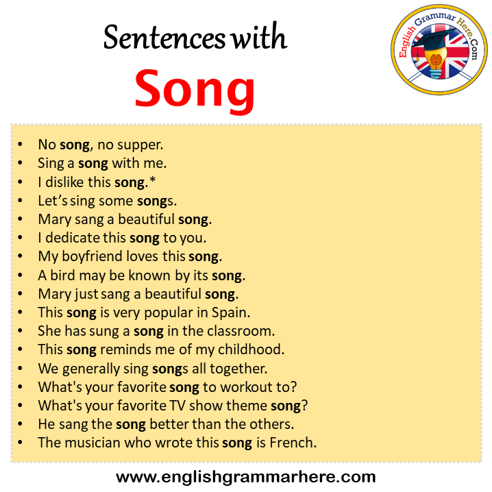Sentences with Song, Song in a Sentence in English, Sentences For Song