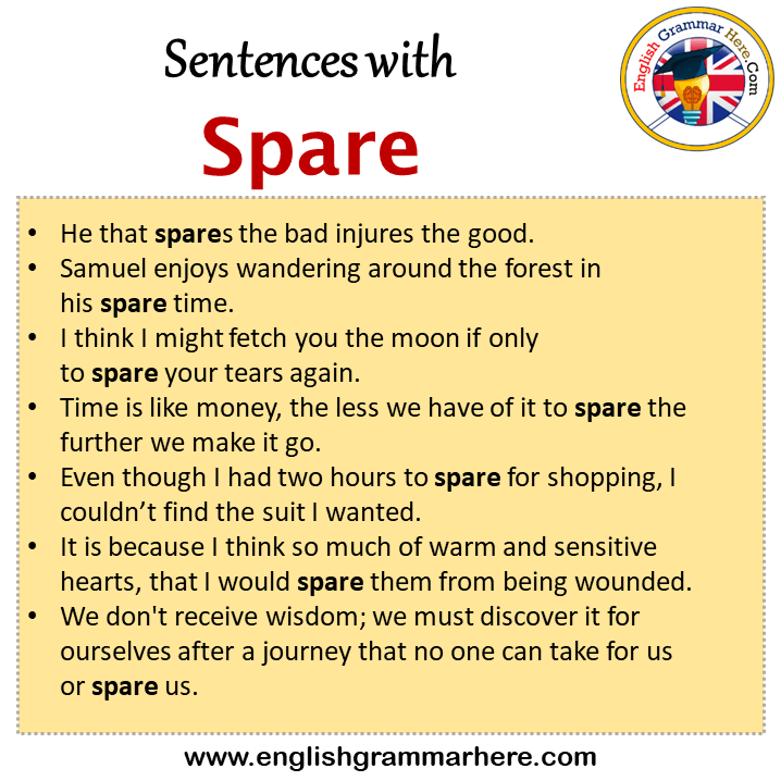 Sentences with Spare, Spare in a Sentence in English, Sentences For Spare