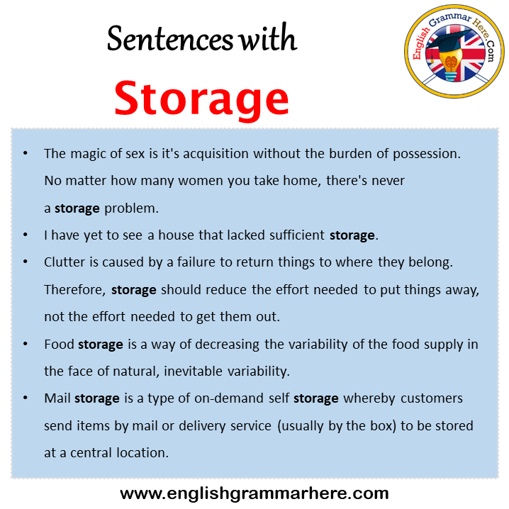 Sentences with Storage, Storage in a Sentence in English, Sentences For Storage