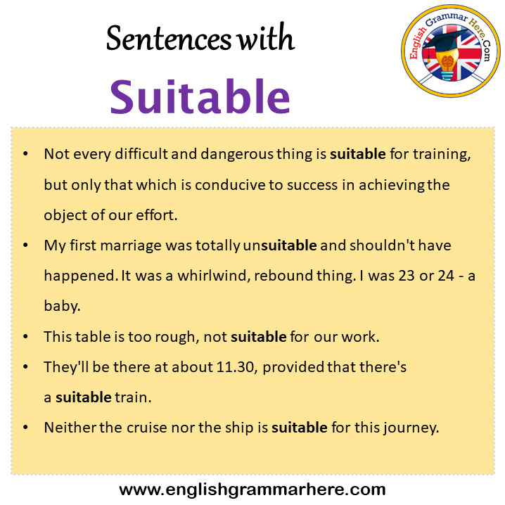 Sentences with Suitable, Suitable in a Sentence in English, Sentences For Suitable