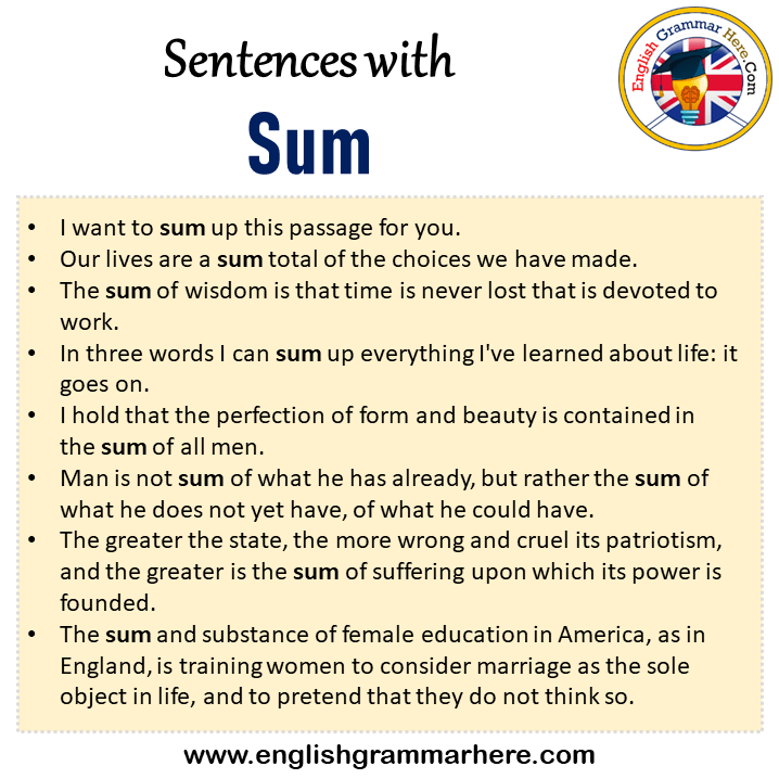 Sentences with Sum, Sum in a Sentence in English, Sentences For Sum