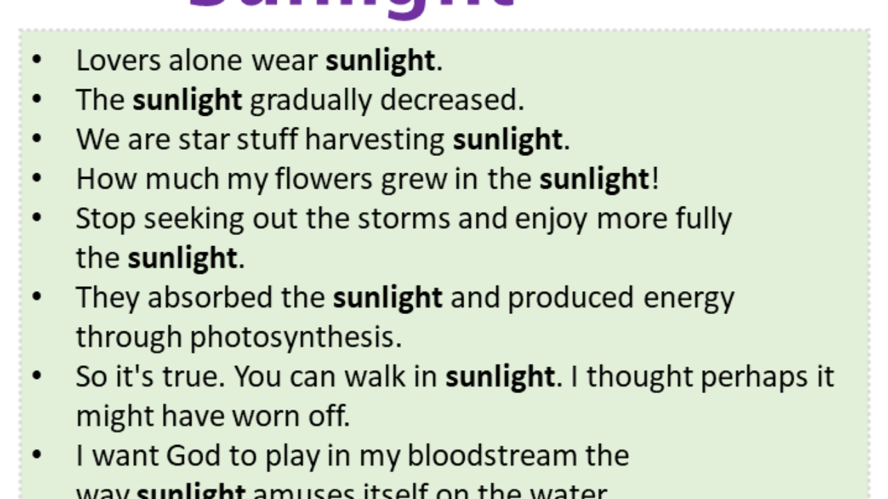Sentences with Sunlight, Sunlight in a Sentence in English, Sentences For  Sunlight - English Grammar Here