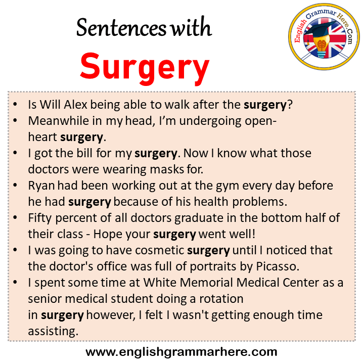Sentences with Surgery, Surgery in a Sentence in English, Sentences For Surgery