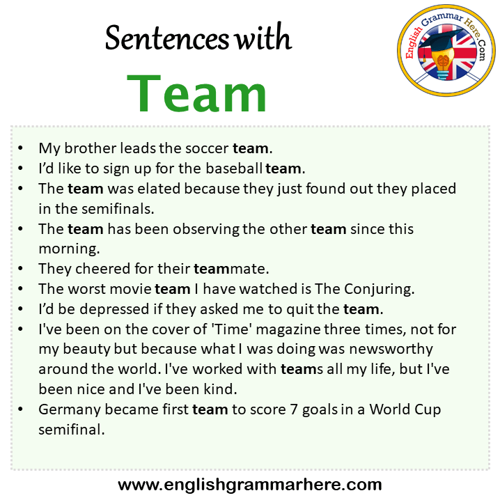 Sentences with Team, Team in a Sentence in English, Sentences For Team