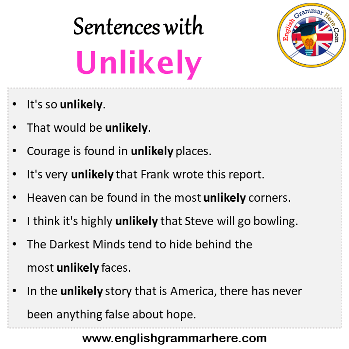 Sentences with Unlikely, Unlikely in a Sentence in English, Sentences For Unlikely