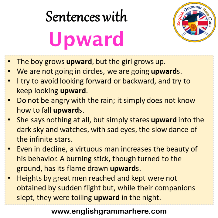 Sentences with Upward, Upward in a Sentence in English, Sentences For Upward