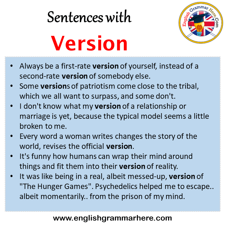Sentences with Version, Version in a Sentence in English, Sentences For Version