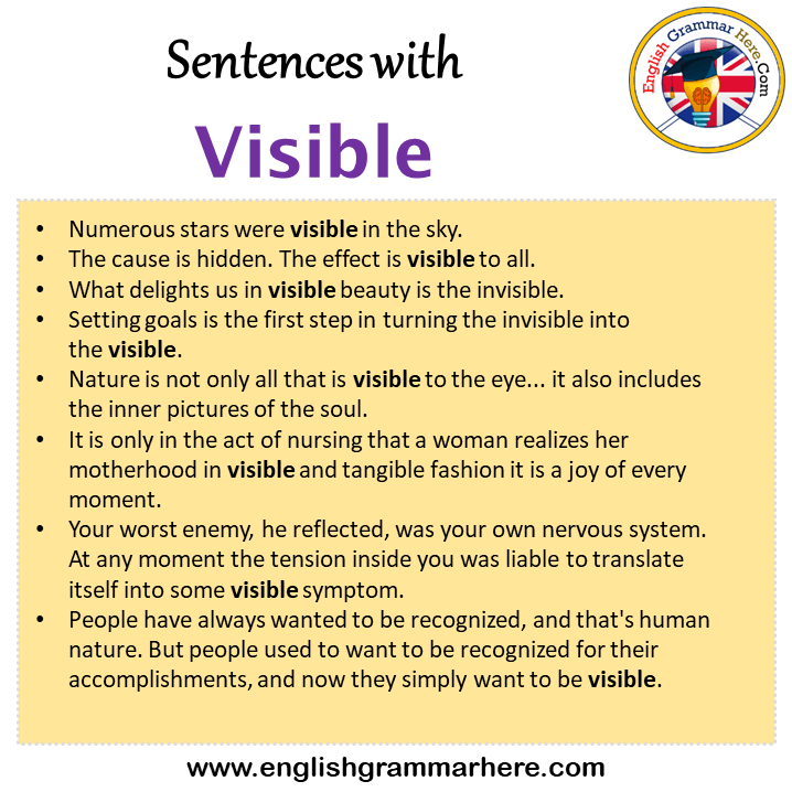 Sentences with Visible, Visible in a Sentence in English, Sentences For Visible