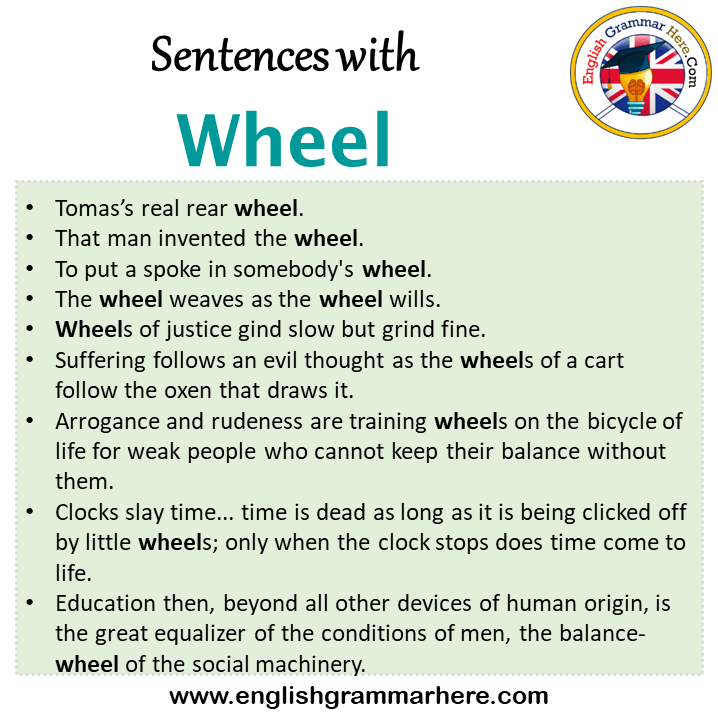 Sentences with Wheel, Wheel in a Sentence in English, Sentences For Wheel