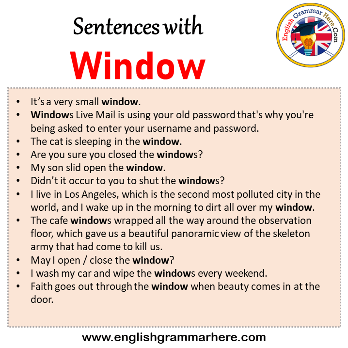 Sentences with Window, Window in a Sentence in English, Sentences For Window