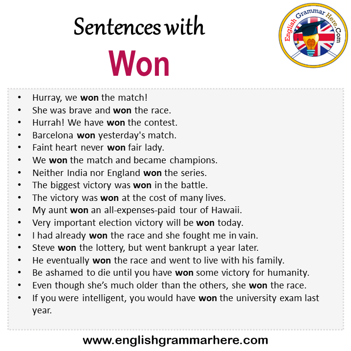 Sentences with Won, Won in a Sentence in English, Sentences For Won