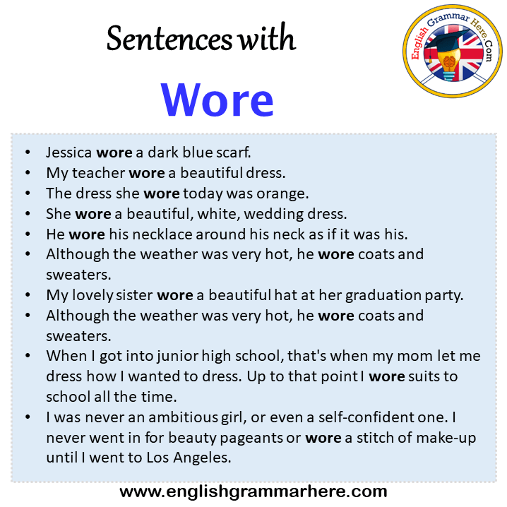 Sentences With Wore Wore In A Sentence In English Sentences For Wore English Grammar Here 