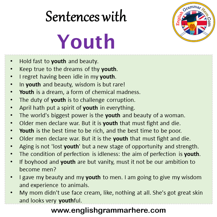Sentences with Youth, Youth in a Sentence in English, Sentences For Youth