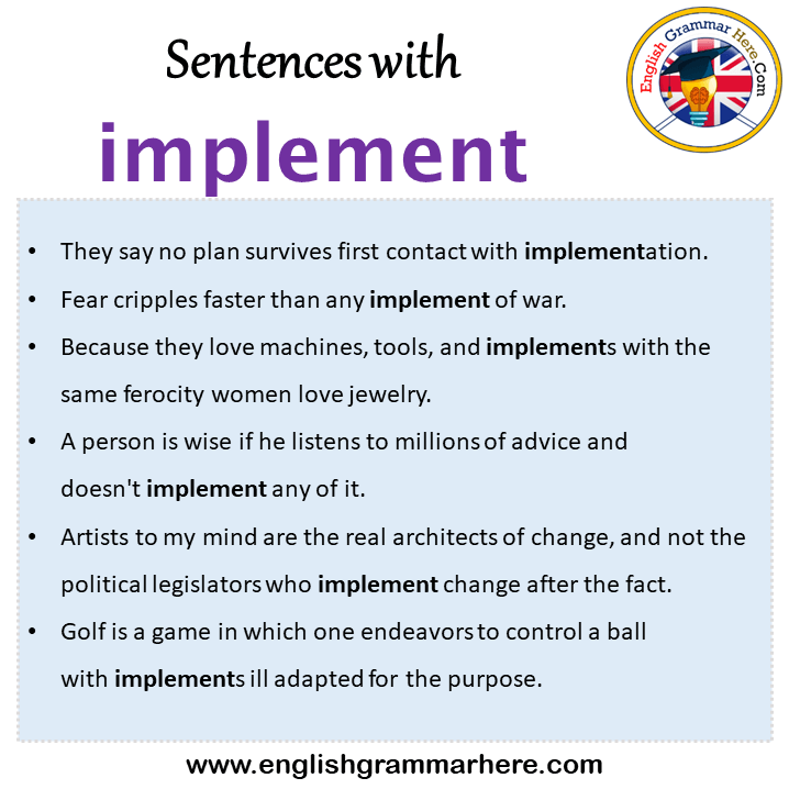 Sentences with implement, implement in a Sentence in English, Sentences For implement