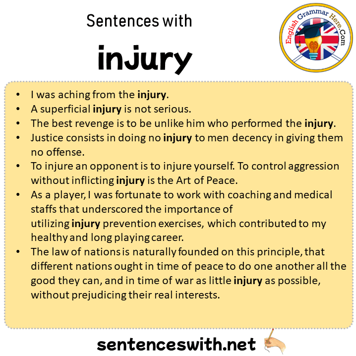 Sentences with injury, injury in a Sentence in English, Sentences For injury