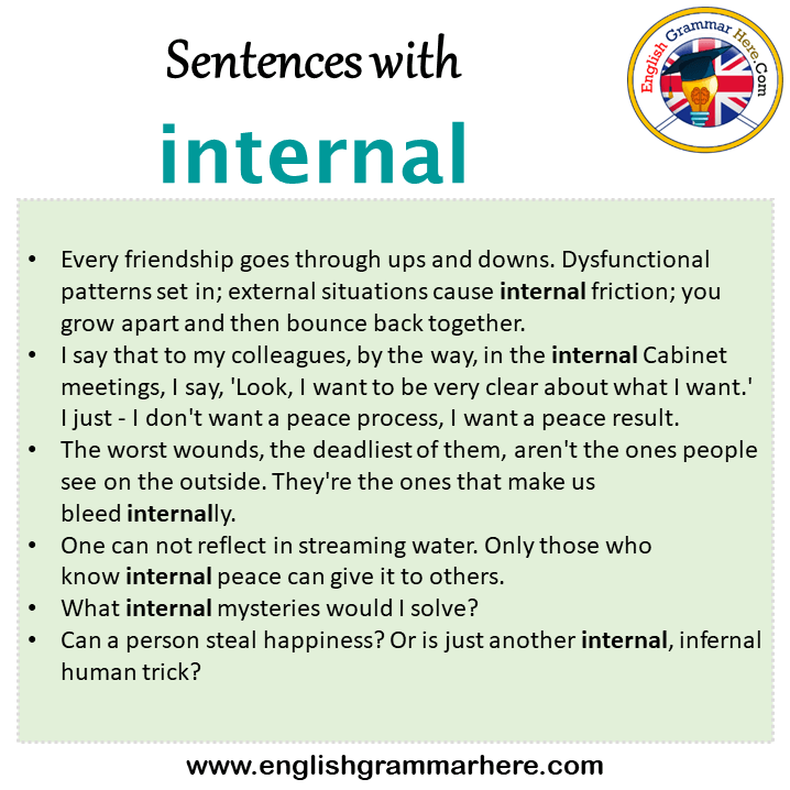 Sentences with internal, internal in a Sentence in English, Sentences For internal
