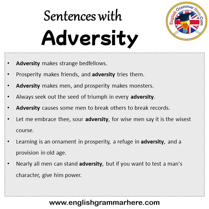 Sentences with Adversity, Adversity in a Sentence in English, Sentences For Adversity