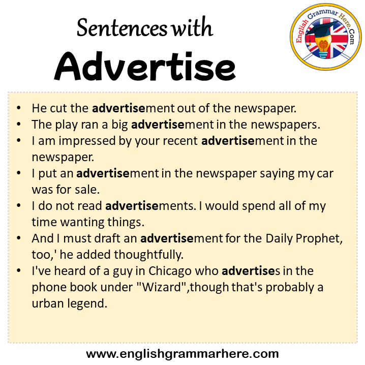 Sentences with Advertise, Advertise in a Sentence in English, Sentences For Advertise