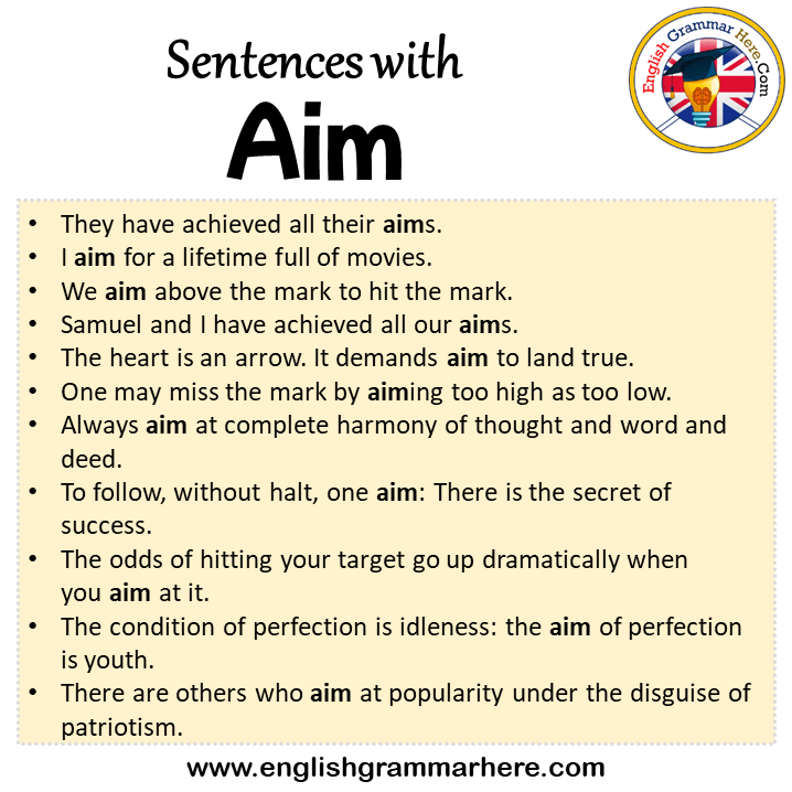 Sentences with Aim, Aim in a Sentence in English, Sentences For Aim