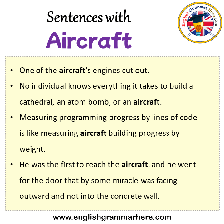 Sentences with Aircraft, Aircraft in a Sentence in English, Sentences For Aircraft