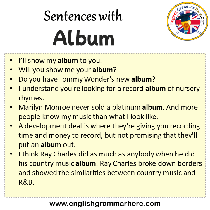 Sentences with Album, Album in a Sentence in English, Sentences For Album