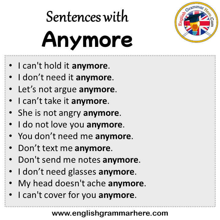 Sentences with Anymore, Anymore in a Sentence in English, Sentences For ...