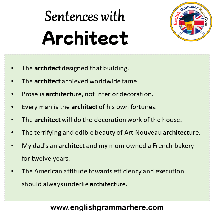 Sentences with Architect, Architect in a Sentence in English, Sentences For Architect