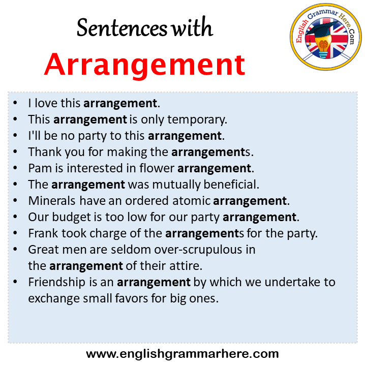 Sentences with Arrangement, Arrangement in a Sentence in English, Sentences For Arrangement