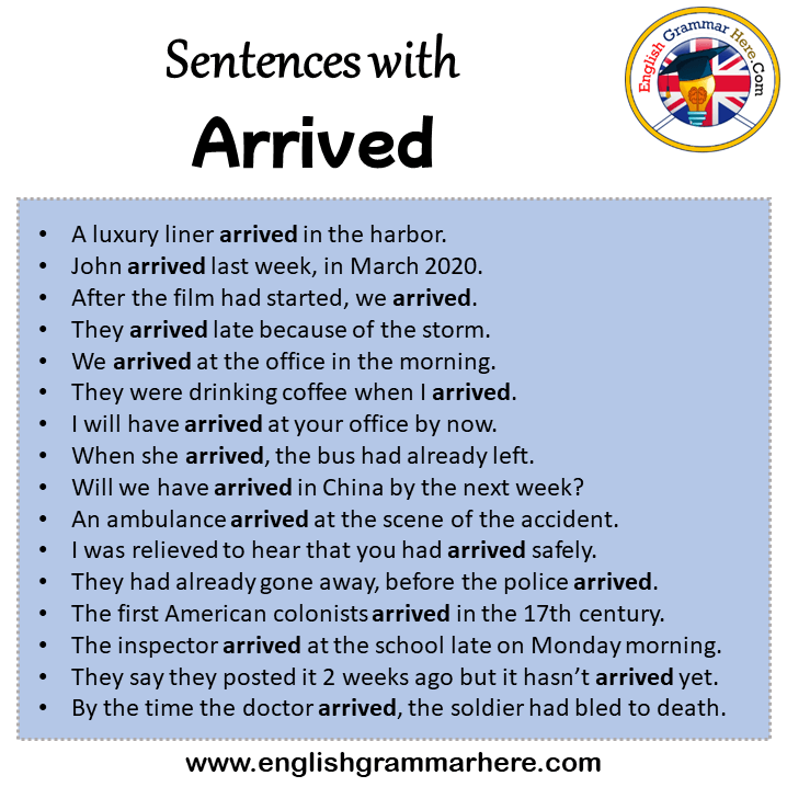 Sentences with Arrived, Arrived in a Sentence in English, Sentences For Arrived