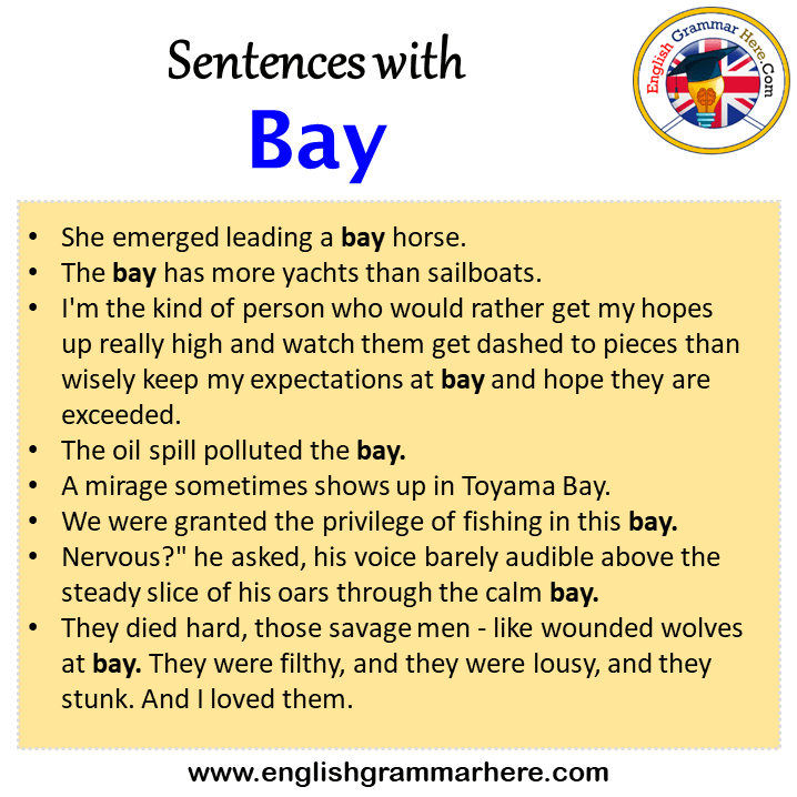 Sentences with Bay, Bay in a Sentence in English, Sentences For Bay
