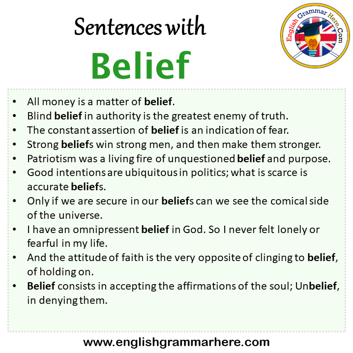 Sentences with Belief, Belief in a Sentence in English, Sentences For Belief