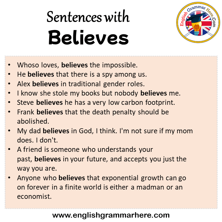 Sentences with Believes, Believes in a Sentence in English, Sentences ...