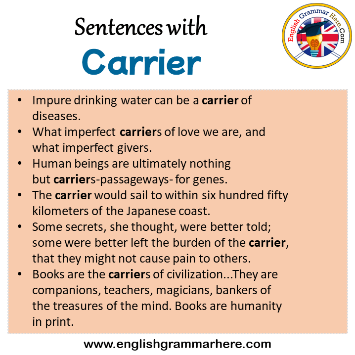 Sentences with Carrier, Carrier in a Sentence in English, Sentences For Carrier