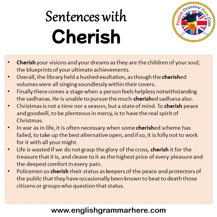 Sentences with Cherish, Cherish in a Sentence in English, Sentences For Cherish